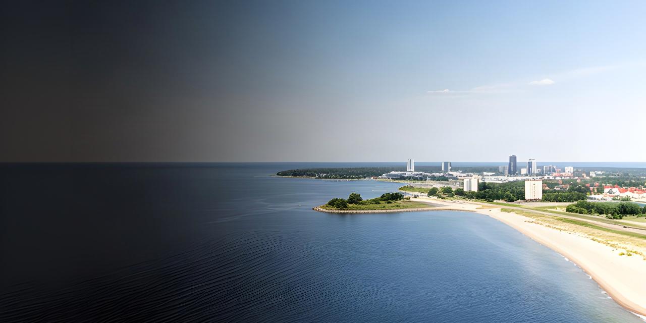 Liepājas panorāma pie jūras ar Zirgu salas apkārtni gaišā dienas laikā